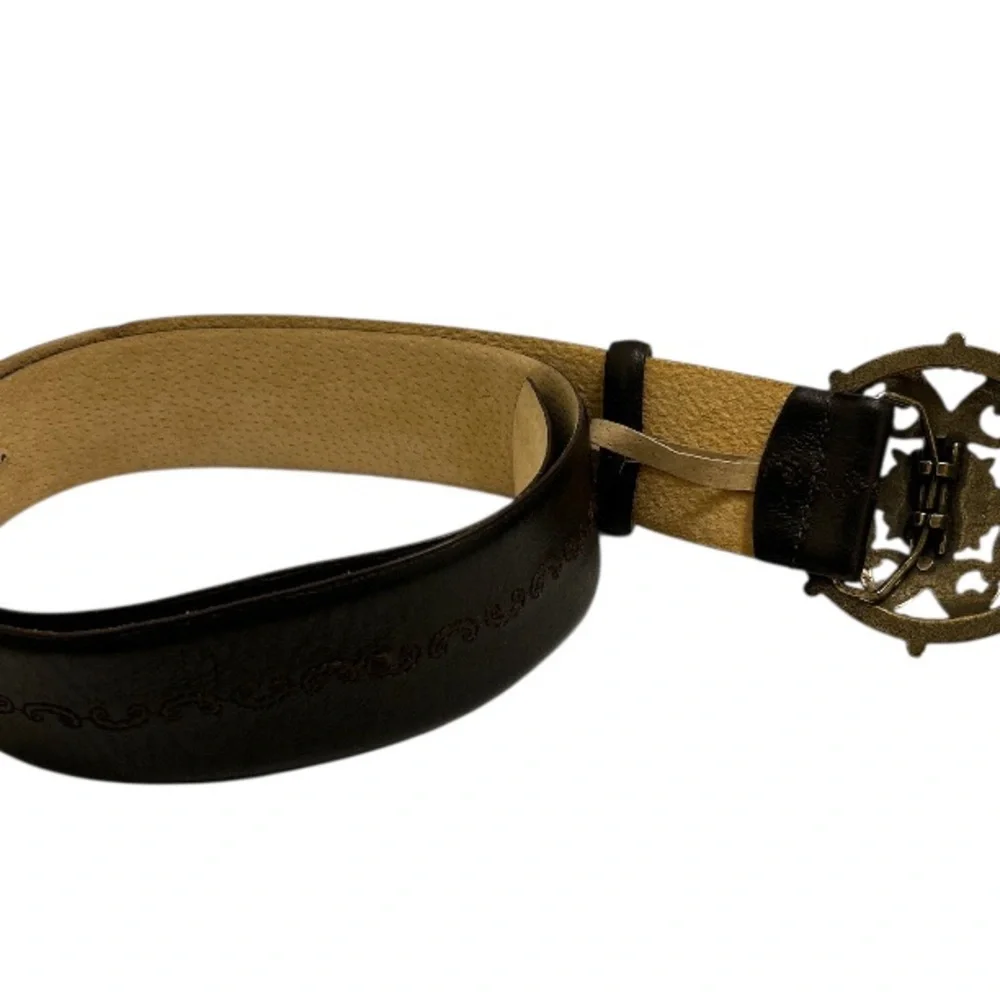 Vintage Moroccan Style Leather Belt with Medieval Buckle Brown Size L